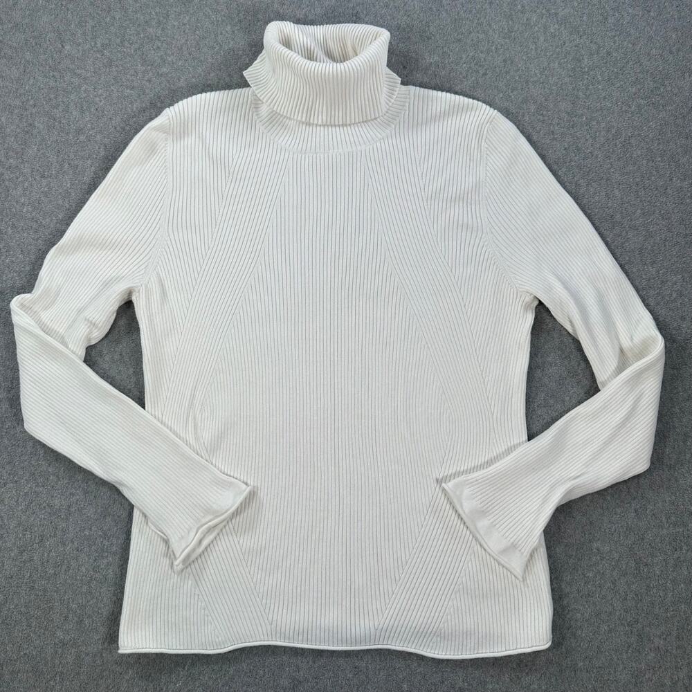 Maeve Anthropologie Ribbed Turtleneck Sweater Womens X-Large Ivory Slit Sleeve